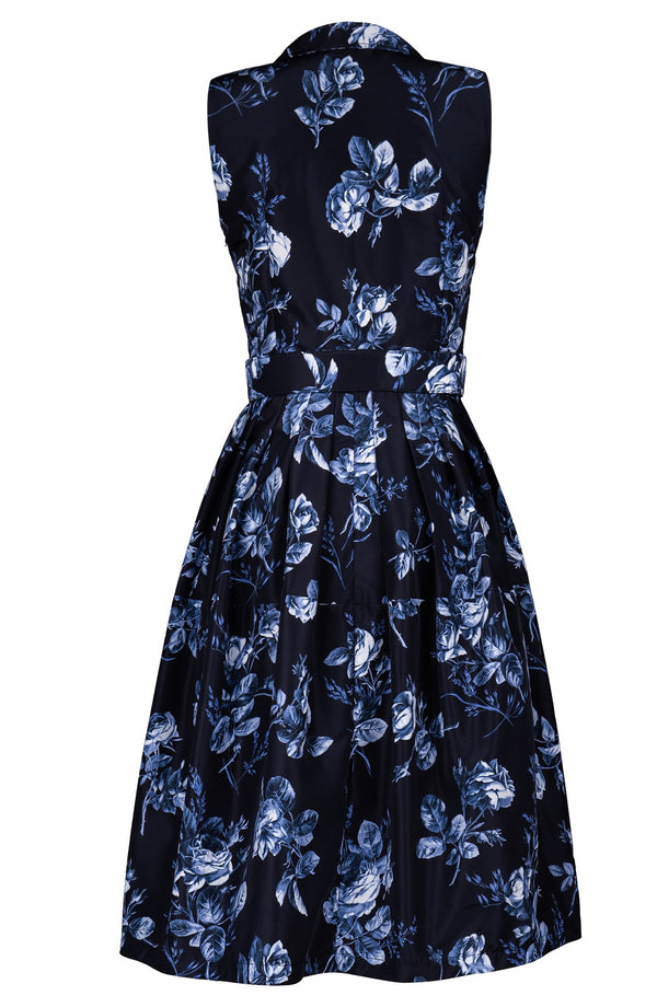 Claire Dress Shirt Collar Sleeveless Long Length Poliamide Taffta (Thorn Bud Rose Ground)