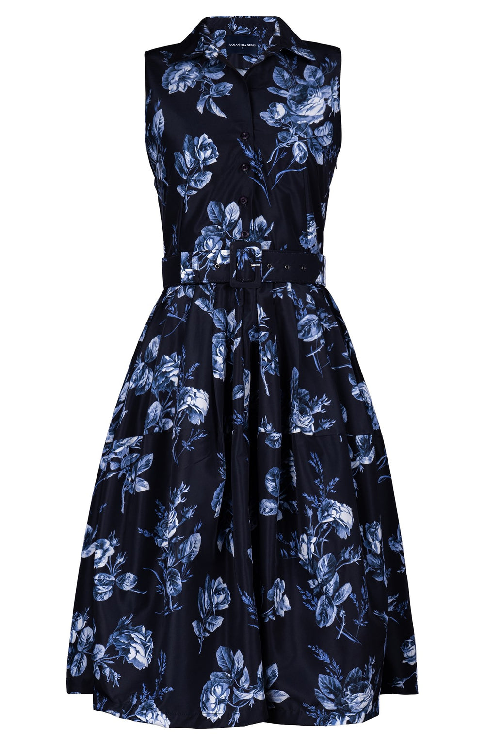 Claire Dress Shirt Collar Sleeveless Long Length Poliamide Taffta (Thorn Bud Rose Ground)
