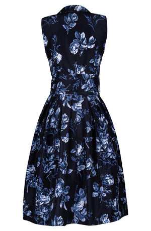 Claire Dress Shirt Collar Sleeveless Long Length Poliamide Taffta (Thorn Bud Rose Ground)