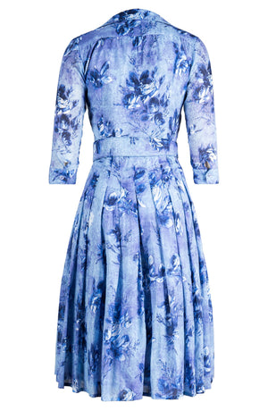 Audrey Dress #4 Shirt Collar 3/4 Sleeve Long Length Musola (Thorn Bud Rose Ground)