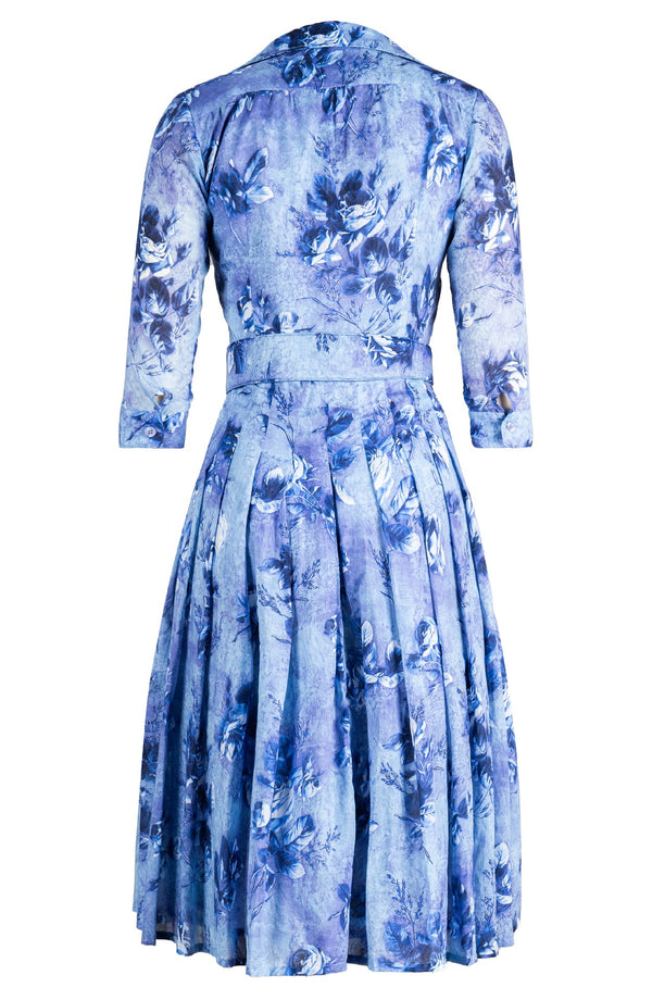 Audrey Dress #4 Shirt Collar 3/4 Sleeve Long Length Musola (Thorn Bud Rose Ground)