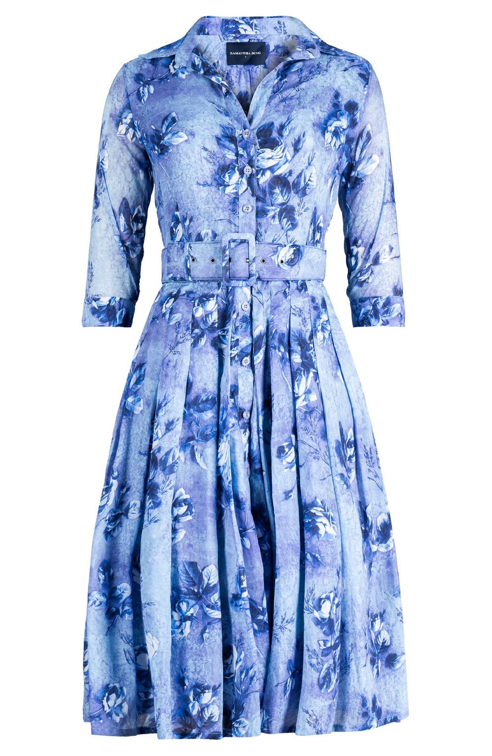 Audrey Dress #4 Shirt Collar 3/4 Sleeve Long Length Musola (Thorn Bud Rose Ground)