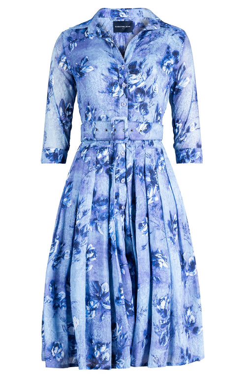Audrey Dress #4 Shirt Collar 3/4 Sleeve Long Length Musola (Thorn Bud Rose Ground)