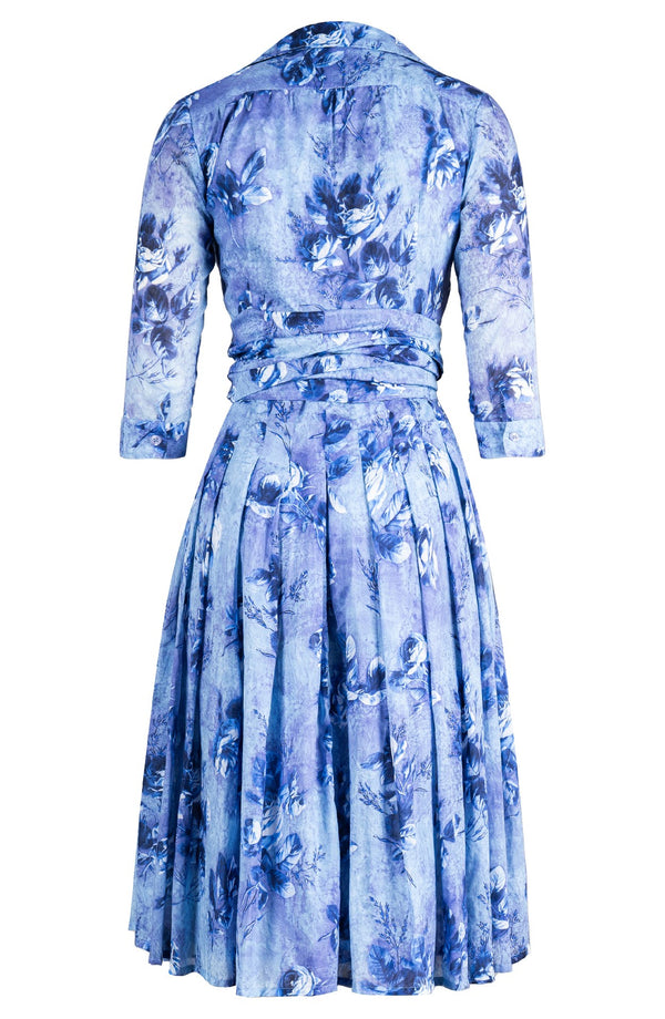 Audrey Dress #4 Shirt Collar 3/4 Sleeve Long Length Musola (Thorn Bud Rose Ground)