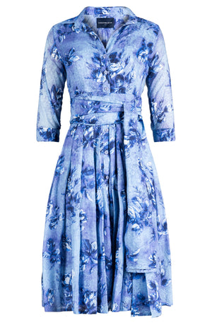 Audrey Dress #4 Shirt Collar 3/4 Sleeve Long Length Musola (Thorn Bud Rose Ground)