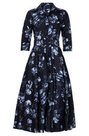 Aster Dress Shirt Collar 3/4 Sleeve Midi Plus Length Poliamide Taffta (Thorn Bud Rose Ground)