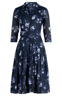 Audrey Dress #4 Shirt Collar 3/4 Sleeve Long Length Musola (Thorn Bud Rose Ground)