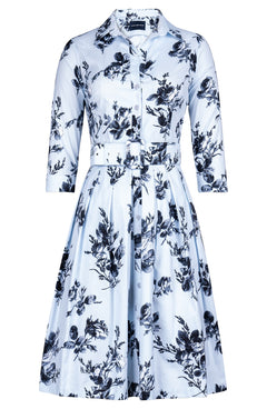 Audrey Dress #1 Shirt Collar 3/4 Sleeve Regular Length Cotton Stretch (Thorn Bud Rose Ground)