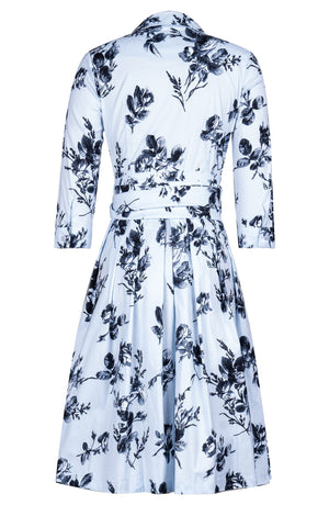 Audrey Dress #1 Shirt Collar 3/4 Sleeve Regular Length Cotton Stretch (Thorn Bud Rose Ground)