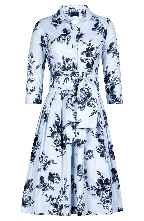Audrey Dress #1 Shirt Collar 3/4 Sleeve Regular Length Cotton Stretch (Thorn Bud Rose Ground)
