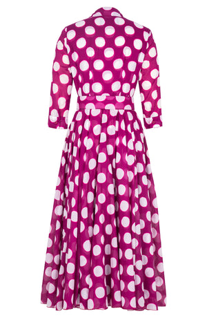 Aster Dress Shirt Collar 3/4 Sleeve Midi Plus Length Cotton Musola (Tie Dye Dot)
