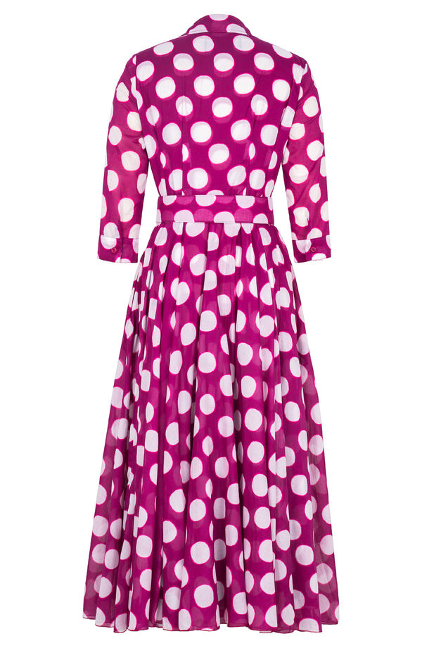 Aster Dress Shirt Collar 3/4 Sleeve Midi Plus Length Cotton Musola (Tie Dye Dot)