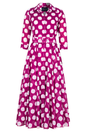 Aster Dress Shirt Collar 3/4 Sleeve Midi Plus Length Cotton Musola (Tie Dye Dot)