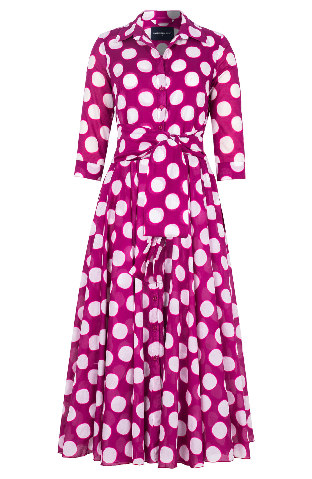 Aster Dress Shirt Collar 3/4 Sleeve Midi Plus Length Cotton Musola (Tie Dye Dot)