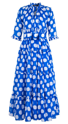 Eden Dress Crew Neck 3/4 Sleeve Maxi Length Cotton Musola (Tie Dye Dot)