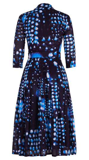 Audrey Dress #4 Shirt Collar 3/4 Sleeve Midi Length Cotton Musola (Tie Dye Geometric Bright)