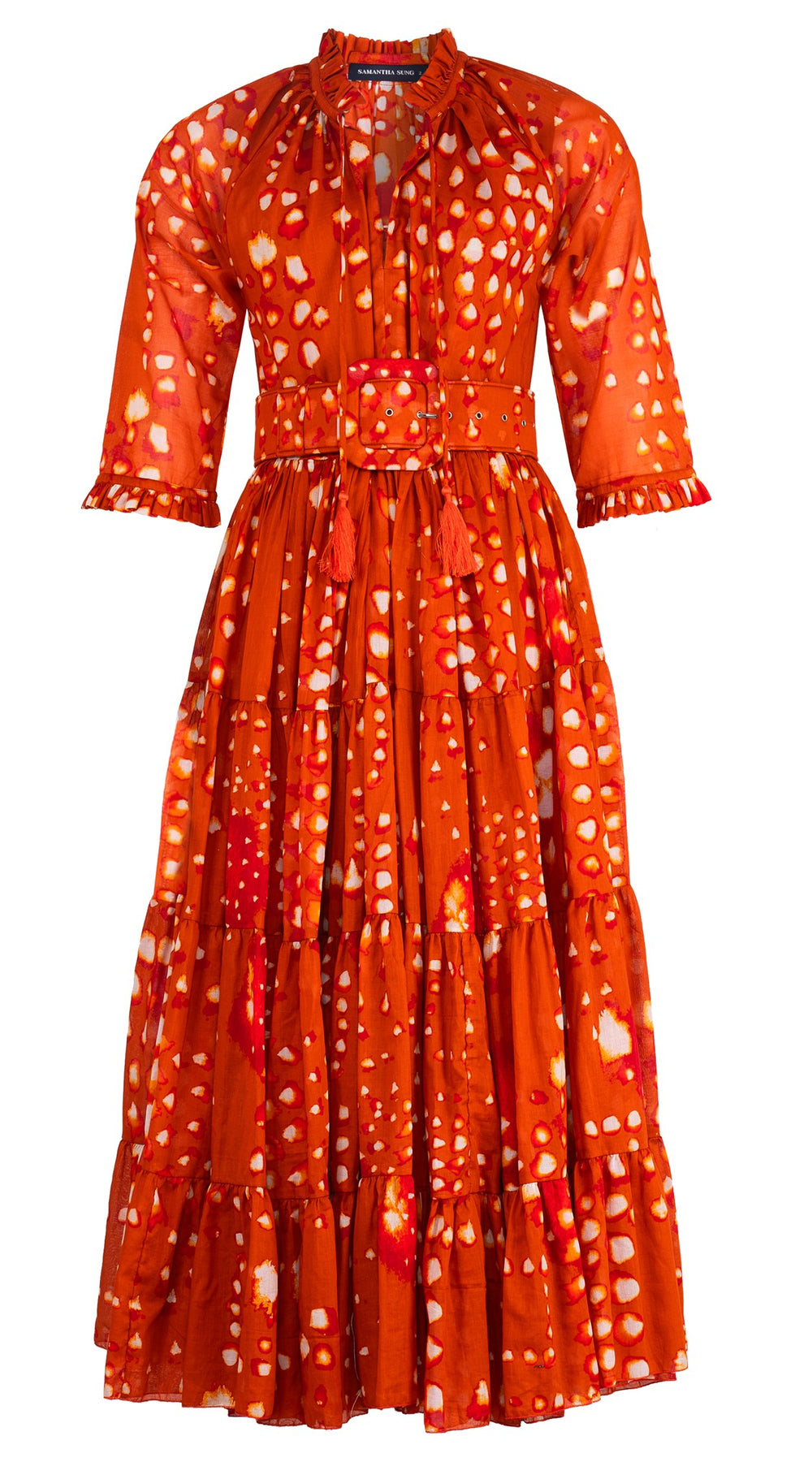 Eva Dress Crew Neck 3/4 Sleeve Midi Length Cotton Musola (Tie Dye Geometric Bright)