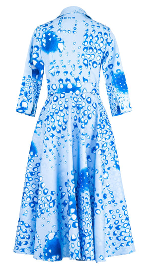 Amber Dress Shirt Collar 3/4 Sleeve Midi Length Silk Taffta (Tie Dye Geometric Pastel)