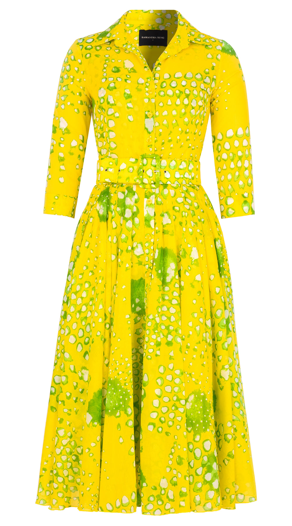 Amber Dress Shirt Collar 3/4 Sleeve Midi Length Cotton Musola (Tie Dye Geometric)