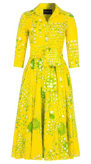 Amber Dress Shirt Collar 3/4 Sleeve Midi Length Cotton Musola (Tie Dye Geometric)