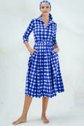Audrey Dress #2 Shirt Collar 3/4 Sleeve Midi Length Cotton Stretch (Tie Dye Gingham Small)