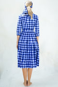 Audrey Dress #2 Shirt Collar 3/4 Sleeve Midi Length Cotton Stretch (Tie Dye Gingham Small)