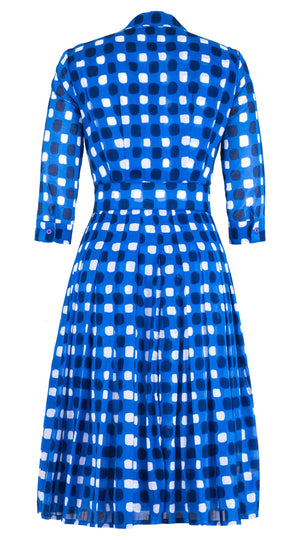 Audrey Dress #4 Shirt Collar 3/4 Sleeve Long Length Cotton Musola (Tie Dye Gingham Small)
