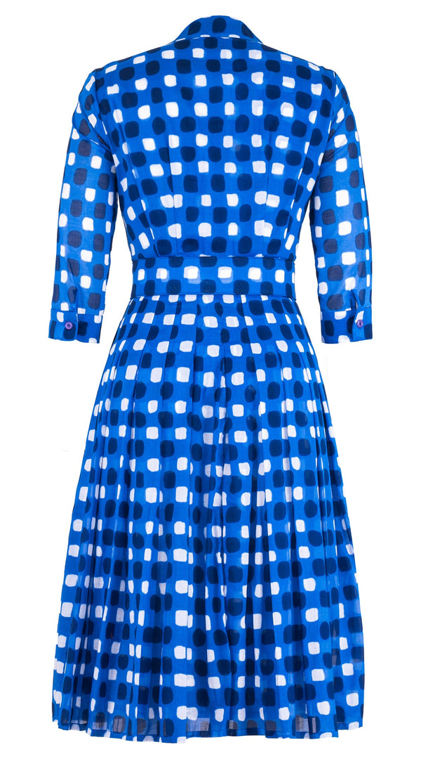 Audrey Dress #4 Shirt Collar 3/4 Sleeve Long Length Cotton Musola (Tie Dye Gingham Small)