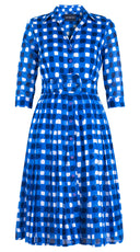Audrey Dress #4 Shirt Collar 3/4 Sleeve Long Length Cotton Musola (Tie Dye Gingham Small)