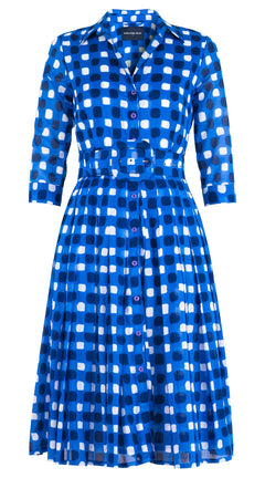 Audrey Dress #4 Shirt Collar 3/4 Sleeve Long Length Cotton Musola (Tie Dye Gingham)