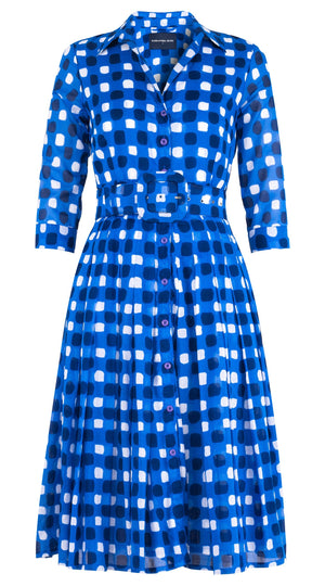 Audrey Dress #4 Shirt Collar 3/4 Sleeve Long Length Cotton Musola (Tie Dye Gingham Small)
