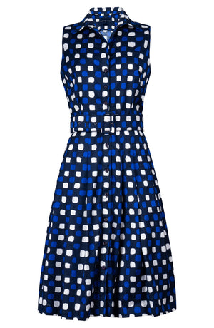 Audrey Dress #3 Shirt Collar Sleeveless Regular Length Cotton Stretch (Tie Dye Gingham)