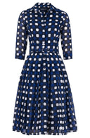 Audrey Dress #4 Shirt Collar 3/4 Sleeve Long Length Cotton Musola (Tie Dye Gingham)