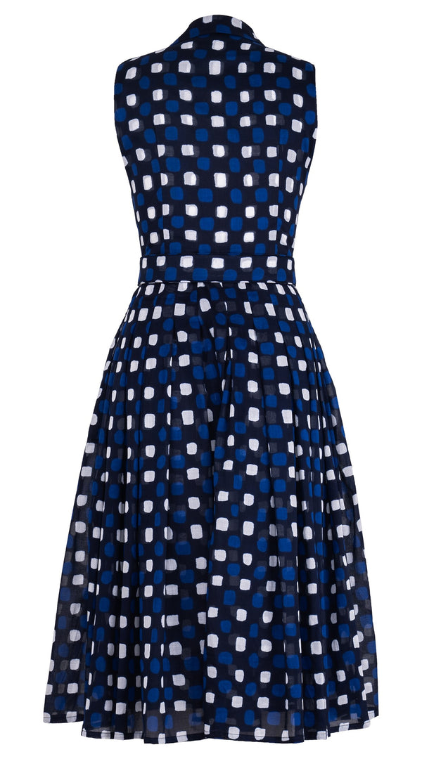 Audrey Dress #4 Shirt Collar Sleeveless Midi Length Cotton Musola (Tie Dye Gingham Small)