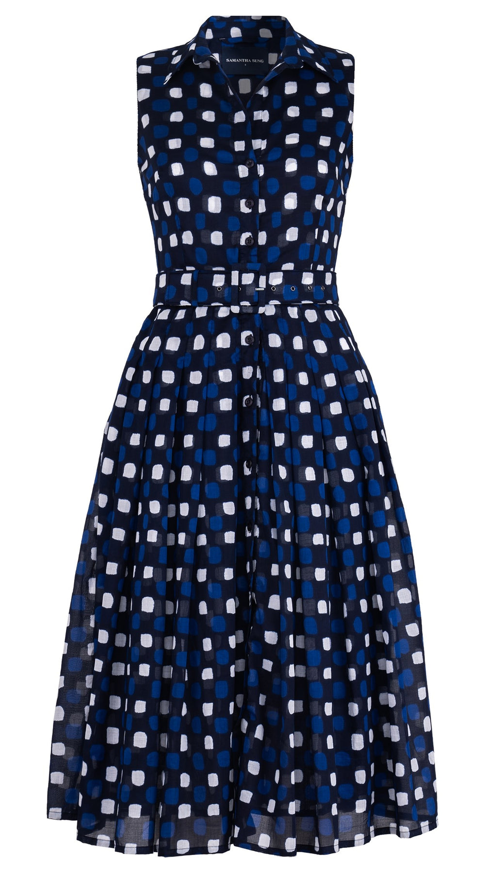 Audrey Dress #4 Shirt Collar Sleeveless Midi Length Cotton Musola (Tie Dye Gingham Small)