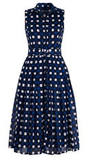 Audrey Dress #4 Shirt Collar Sleeveless Midi Length Cotton Musola (Tie Dye Gingham Small)