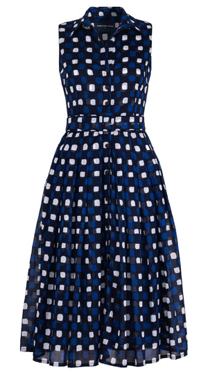 Audrey Dress #4 Shirt Collar Sleeveless Midi Length Cotton Musola (Tie Dye Gingham Small)