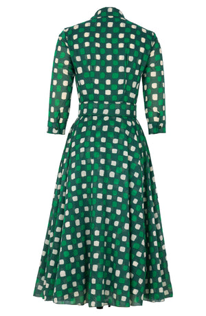 Avenue Dress Shirt Collar 3/4 Sleeve Midi Length Cotton Musola (Tie Dye Gingham)