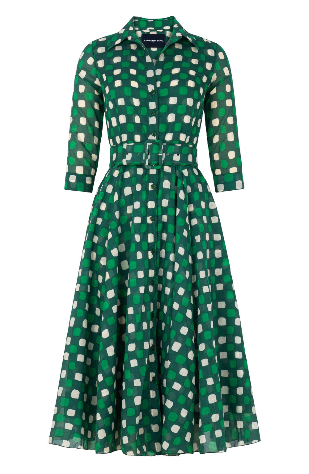 Avenue Dress Shirt Collar 3/4 Sleeve Midi Length Cotton Musola (Tie Dye Gingham)