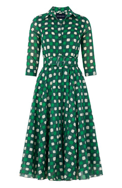 Avenue Dress Shirt Collar 3/4 Sleeve Midi Length Cotton Musola (Tie Dye Gingham)