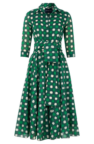 Avenue Dress Shirt Collar 3/4 Sleeve Midi Length Cotton Musola (Tie Dye Gingham)