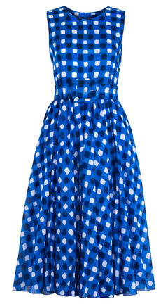 Aster Dress Crew Neck Sleeveless Midi Length Cotton Musola (Tie Dye Gingham)