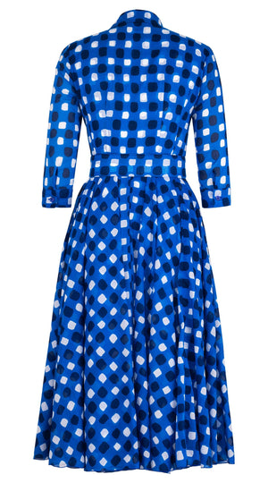 Aster Dress Shirt Collar 3/4 Sleeve Midi Length Cotton Musola (Tie Dye Gingham Small)