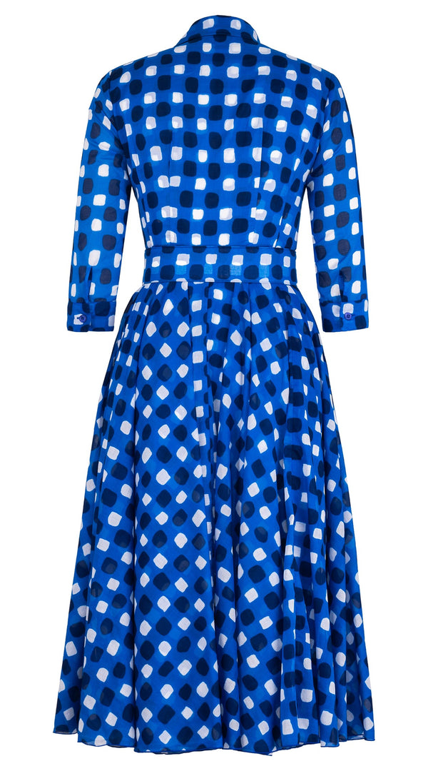 Aster Dress Shirt Collar 3/4 Sleeve Midi Length Cotton Musola (Tie Dye Gingham Small)