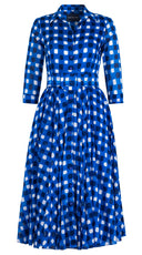 Aster Dress Shirt Collar 3/4 Sleeve Midi Length Cotton Musola (Tie Dye Gingham Small)