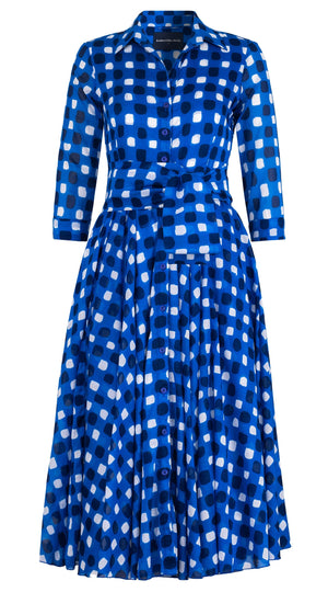 Aster Dress Shirt Collar 3/4 Sleeve Midi Length Cotton Musola (Tie Dye Gingham Small)