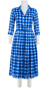 Audrey Dress #4 Shirt Collar 3/4 Sleeve Midi Length Cotton Musola (Tie Dye Gingham Small)