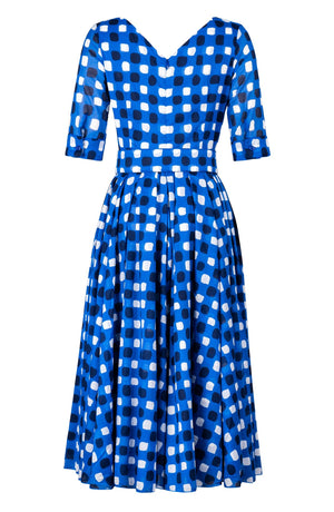 Vivien Dress #1 V Neck 1/2 Sleeve Midi Length Cotton Musola (Tie Dye Gingham)