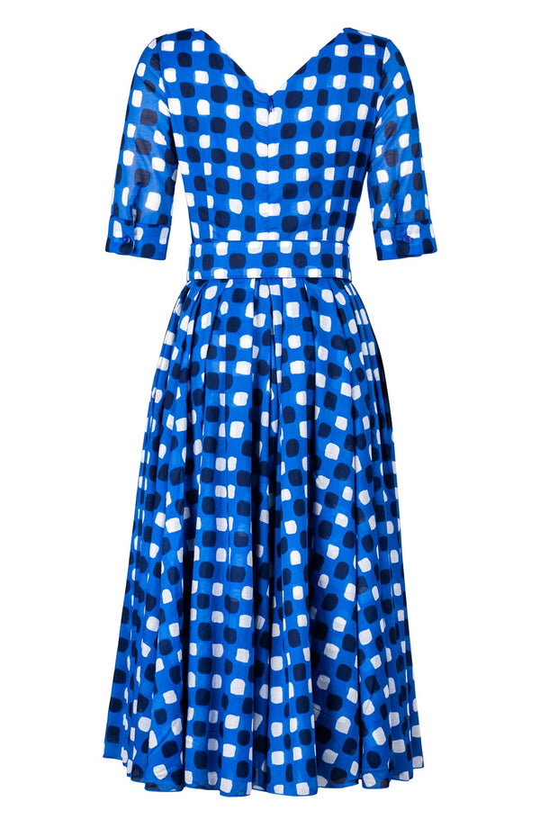 Vivien Dress #1 V Neck 1/2 Sleeve Midi Length Cotton Musola (Tie Dye Gingham)