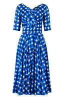 Vivien Dress #1 V Neck 1/2 Sleeve Midi Length Cotton Musola (Tie Dye Gingham)